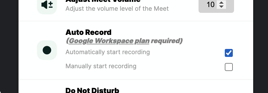 automatically record on google meet