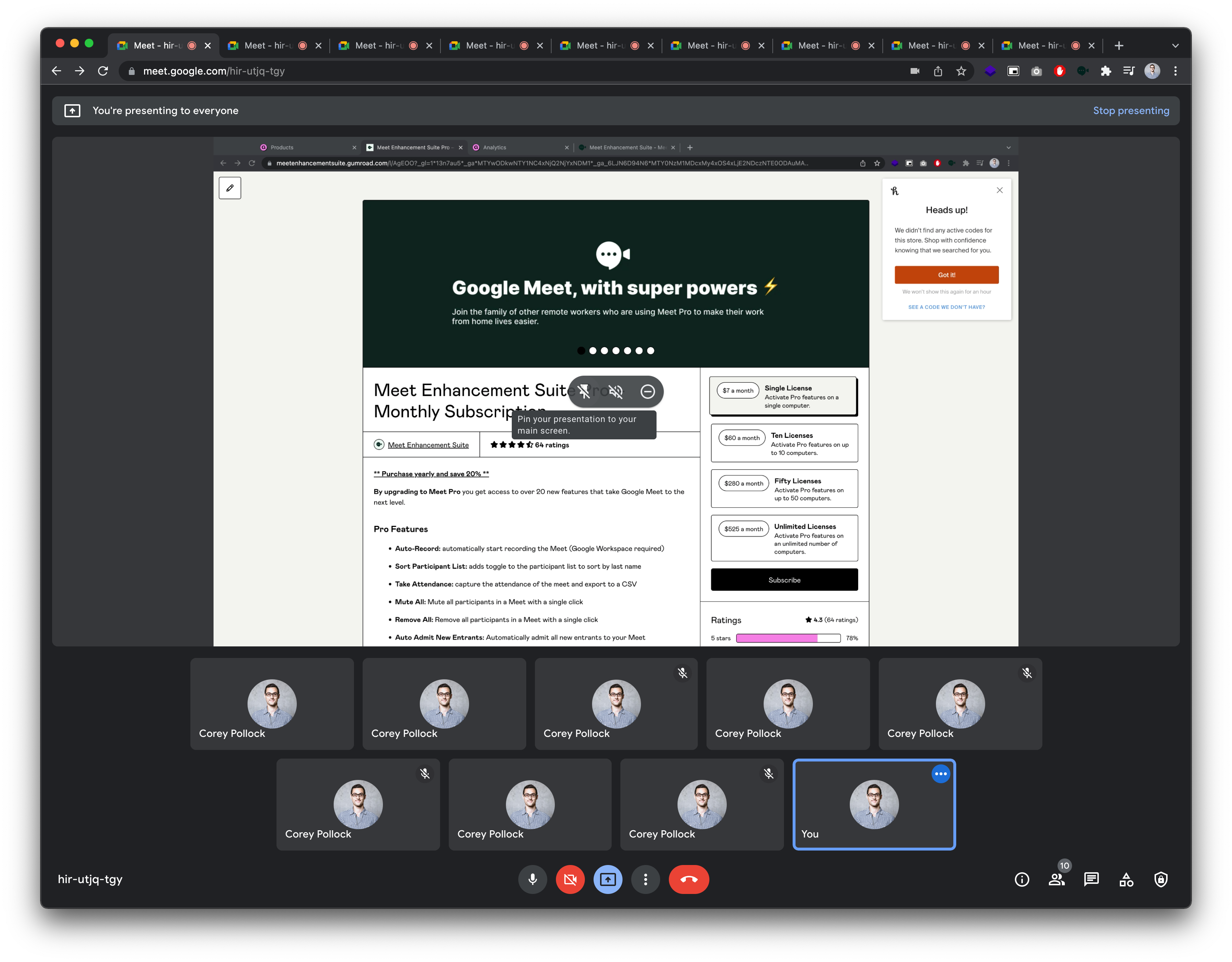 how to make presentation full screen in google meet